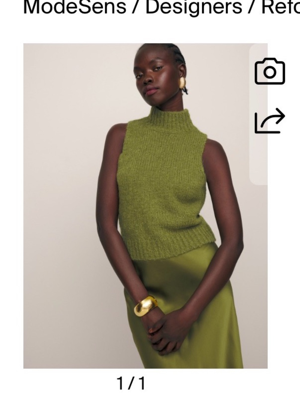 Reformation Sage Green Sleeveless Turtleneck Sweater In Pear Size Xs Wool Blend